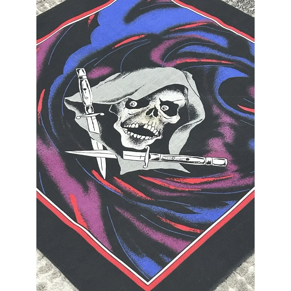 Vintage‎ Skull Reaper W/Knives Banadana USA Made Handkerchief Headband 80's 90's